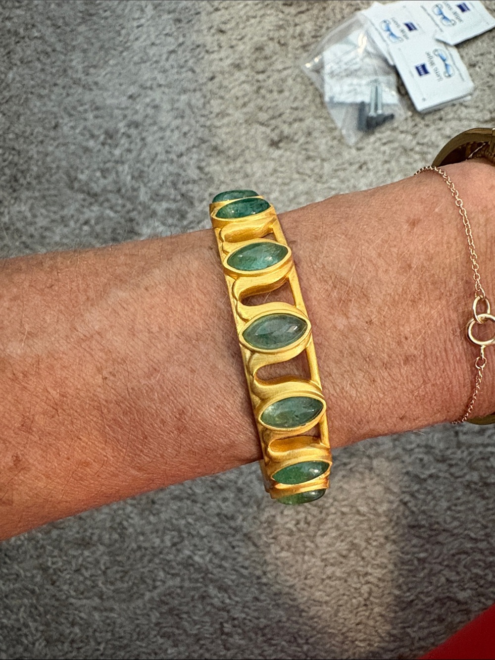 Gold-Tone Bracelet with Green Marquise Stones - Women Jewelry